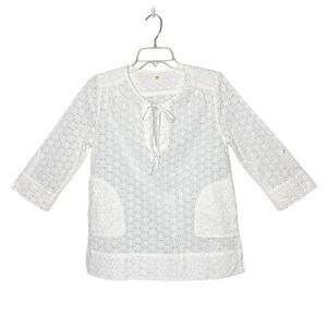 Jack Rogers White Eyelet 3/4 Sleeve Top